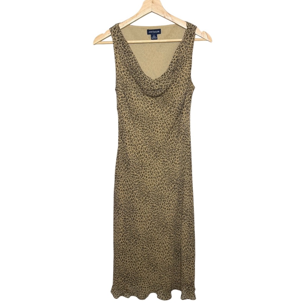 Vintage 90s Ann Taylor Silk Leopard Print Bias Cut Midi Dress Size 4 Feminine